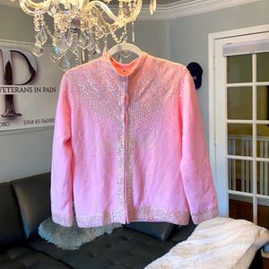 Vintage Pink Cardigan Lining Pearlescent Sequins